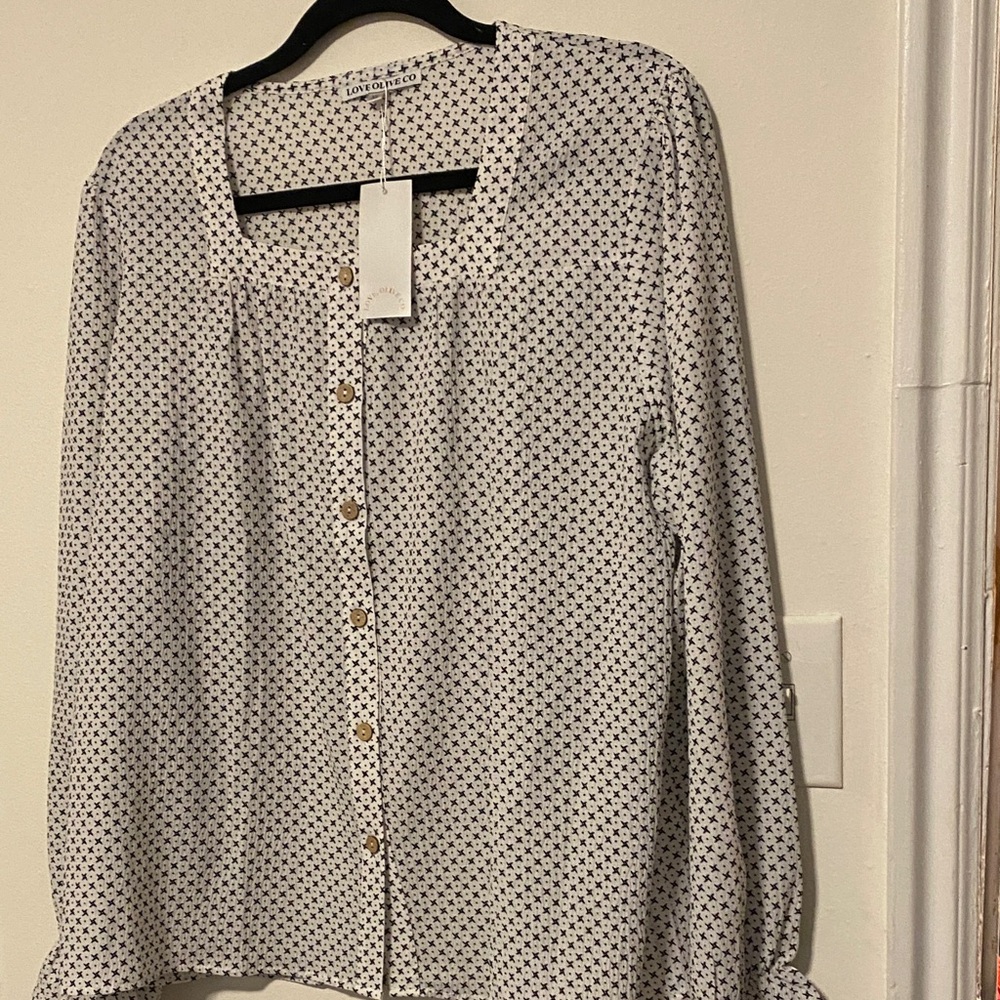 White and Black Patterned Blouse